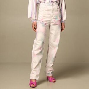 white jeans with multicolored watercolor spots